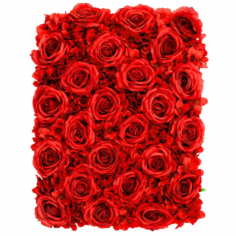 Silk Floral Wall Backdrops |   Silk Roses/Hydrangeas Flower Wall Backdrop Panel – Red Artificial Flowers & Greeneries Red