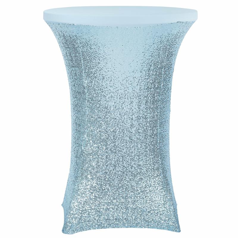 Stretch Spandex Table Covers |   Glitz Sequin Spandex Cocktail Table Cover 30"-32" Round – Baby Blue Round Linen Tablecloths Baby Blue