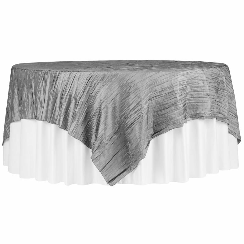 Table Overlay Toppers |   Accordion Crinkle Taffeta Table Overlay Topper 85"X85" Square – Silver Table Linens & Table Skirts Silver