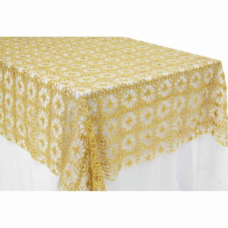 Table Overlay Toppers |   Chemical Lace 60"X120" Rectangular Table Topper/Overlay – Gold Table Linens & Table Skirts Gold