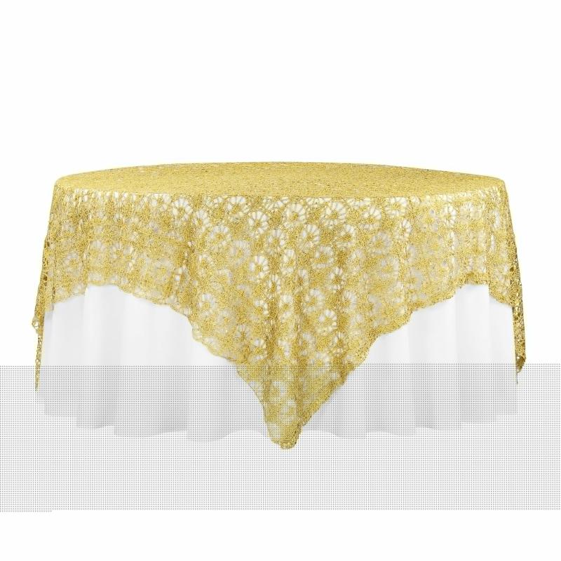 Table Overlay Toppers |   Chemical Lace 90"X90" Square Table Overlay – Gold Table Linens & Table Skirts Gold