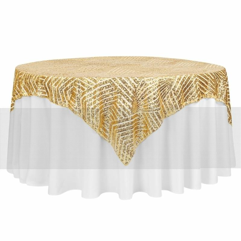 Table Overlay Toppers |   Geometric Glitz Art Deco Sequin Table Overlay Topper 72"X72" Square – Gold Table Linens & Table Skirts Gold