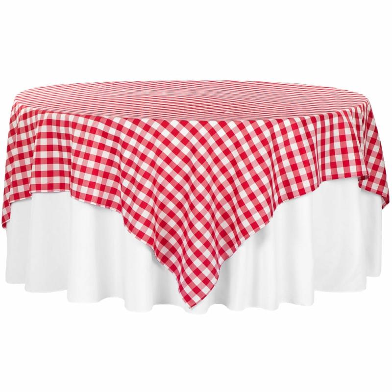 Table Overlay Toppers |   Gingham Checkered Square 90"X90" Polyester Overlay/Tablecloth – Red & White Table Linens & Table Skirts Red