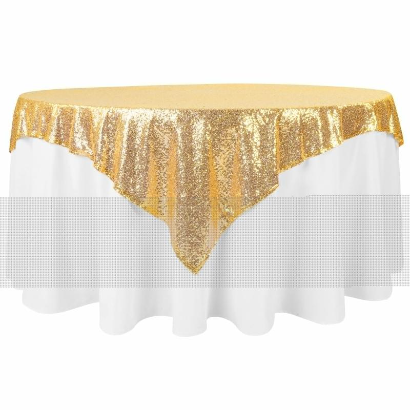 Table Overlay Toppers |   Glitz Sequin Mesh Net Table Overlay Topper 72"X72" Square – Gold Table Linens & Table Skirts Gold