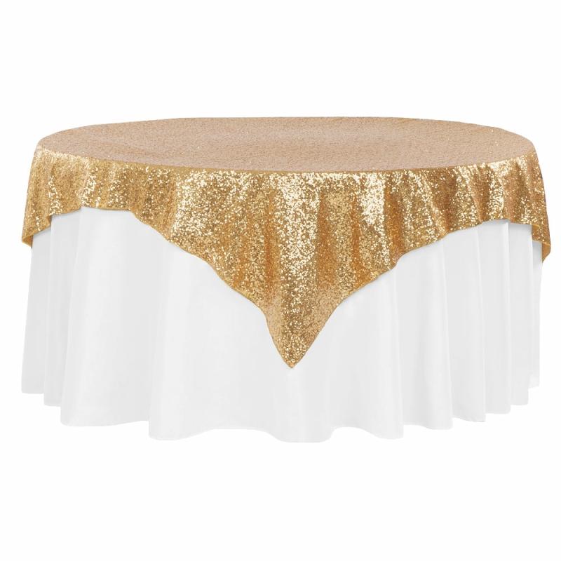 Table Overlay Toppers |   Glitz Sequin Table Overlay Topper 72"X72" Square – Gold Table Linens & Table Skirts Gold