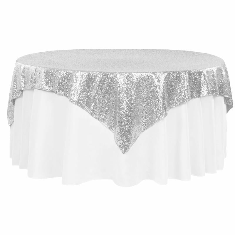 Table Overlay Toppers |   Glitz Sequin Table Overlay Topper 72"X72" Square – Silver Table Linens & Table Skirts Silver