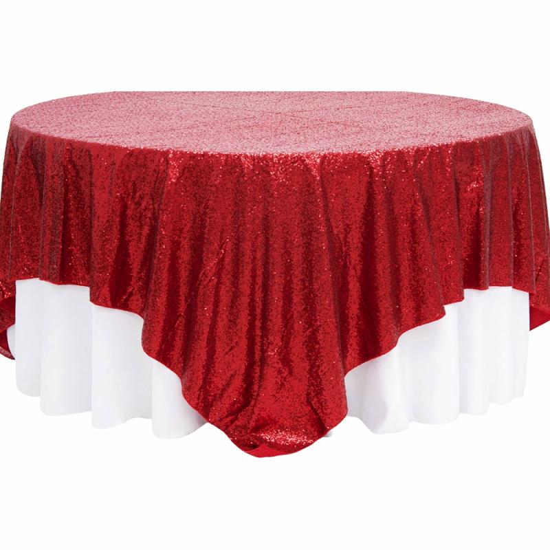 Table Overlay Toppers |   Glitz Sequin Table Overlay Topper 90"X90" Square – Apple Red Table Linens & Table Skirts Apple Red