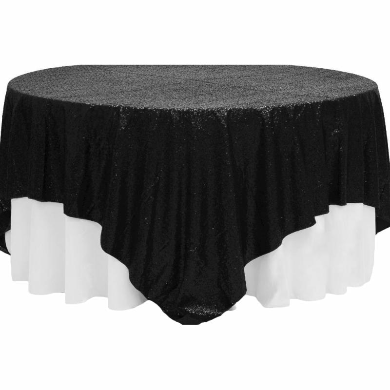 Table Overlay Toppers |   Glitz Sequin Table Overlay Topper 90"X90" Square – Black Table Linens & Table Skirts Black