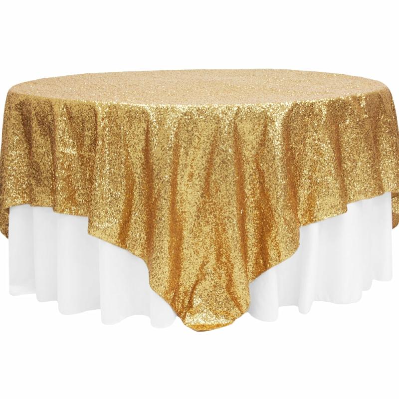 Table Overlay Toppers |   Glitz Sequin Table Overlay Topper 90"X90" Square – Gold Table Linens & Table Skirts Gold