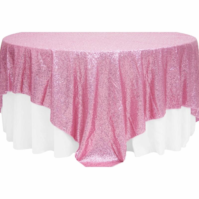 Table Overlay Toppers |   Glitz Sequin Table Overlay Topper 90"X90" Square – Pink Table Linens & Table Skirts Pink