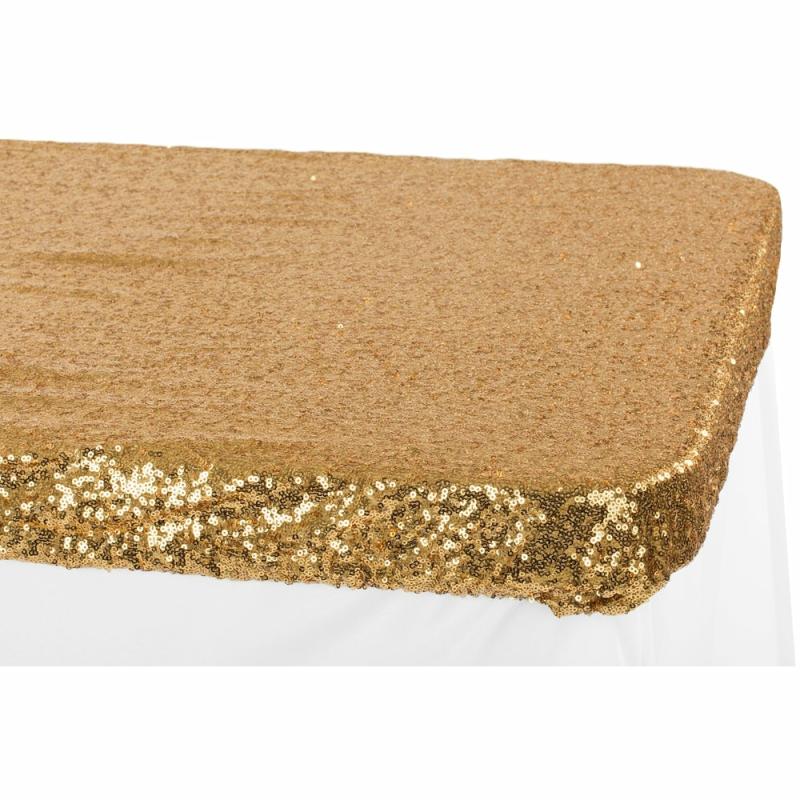 Table Overlay Toppers |   Glitz Sequin Table Topper/Cap 6 Ft Rectangular – Gold Table Linens & Table Skirts Gold