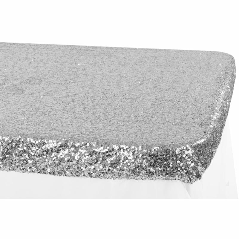 Table Overlay Toppers |   Glitz Sequin Table Topper/Cap 6 Ft Rectangular – Silver Table Linens & Table Skirts Silver