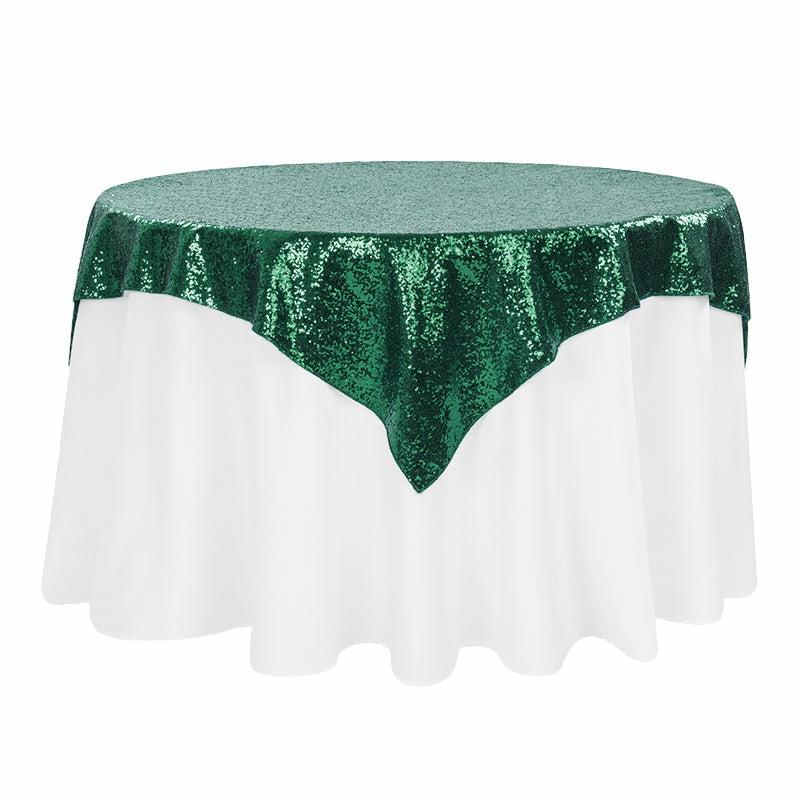 Table Overlay Toppers |   Glitz Sequin Tablecloth Overlay Topper 54"X54" Square – Emerald Green Table Linens & Table Skirts Emerald Green