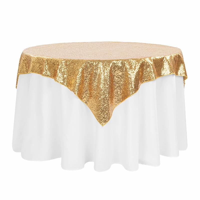 Table Overlay Toppers |   Glitz Sequin Tablecloth Overlay Topper 54"X54" Square – Gold Table Linens & Table Skirts Gold