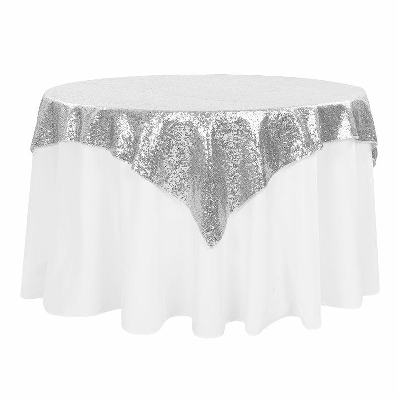 Table Overlay Toppers |   Glitz Sequin Tablecloth Overlay Topper 54"X54" Square – Silver Table Linens & Table Skirts Silver