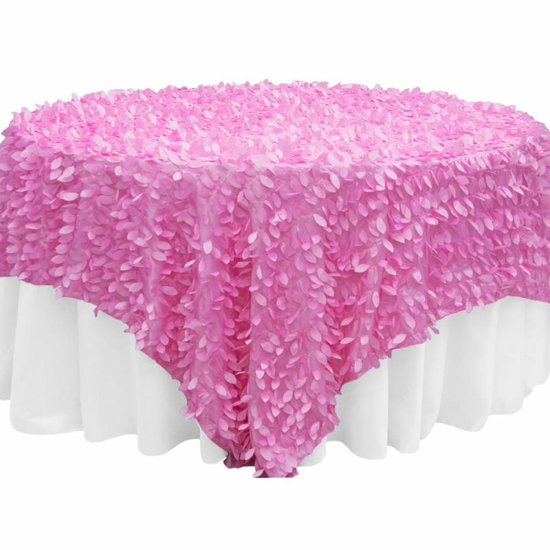 Table Overlay Toppers |   Leaf Petal Taffeta Table Overlay Topper 90"X90" Square – Pink Table Linens & Table Skirts Pink