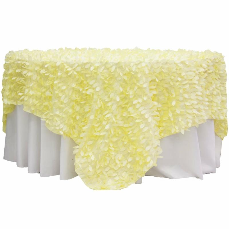 Table Overlay Toppers |   Leaf Petal Taffeta Table Overlay Topper 90"X90" Square – Yellow Table Linens & Table Skirts Table Overlay Toppers