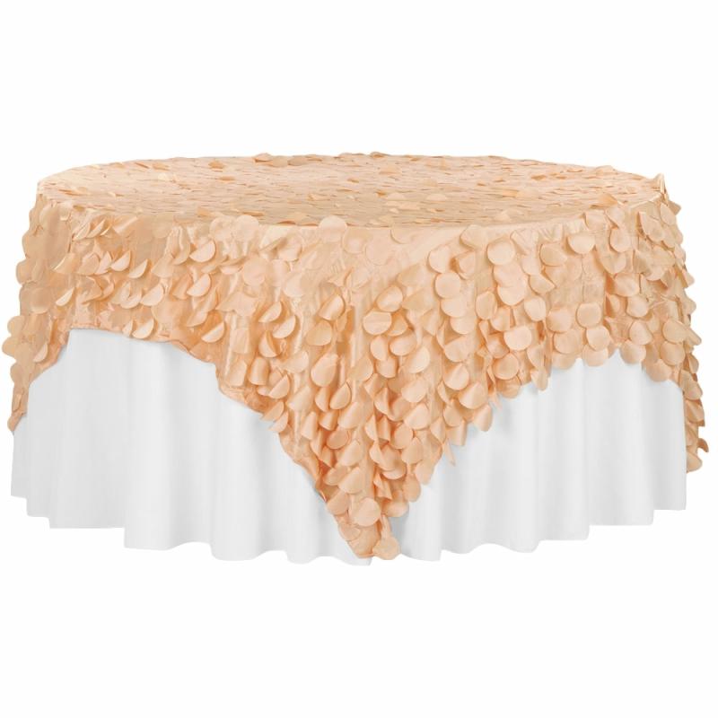 Table Overlay Toppers |   Petal Circle Taffeta 90"X90" Square Table Overlay – Peach Table Linens & Table Skirts Peach