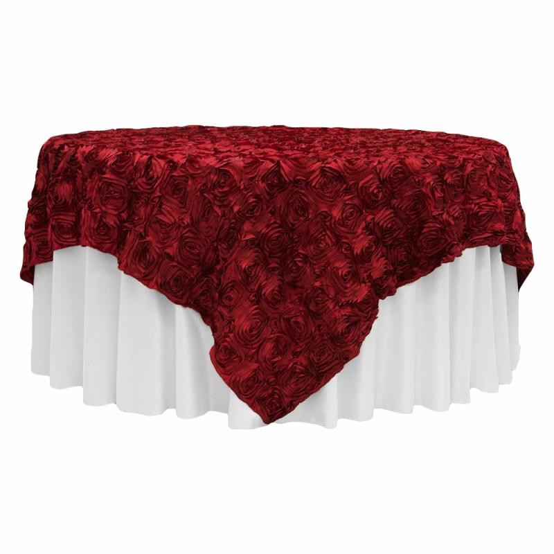 Table Overlay Toppers |   Rosette Satin Table Overlay Topper 85"X85" – Apple Red Table Linens & Table Skirts Apple Red