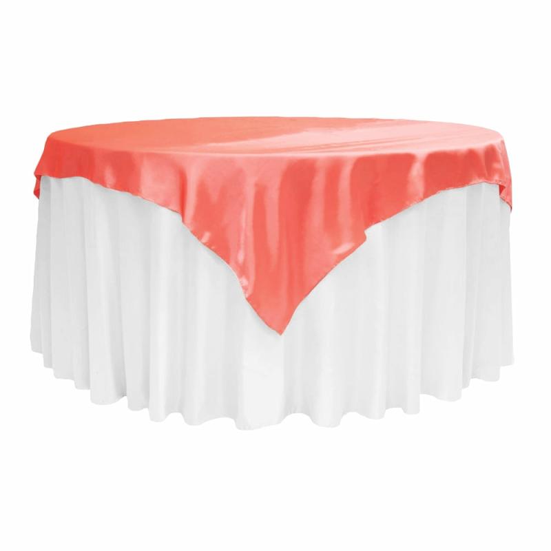 Table Overlay Toppers |   Square 72" Satin Table Overlay – Coral Table Linens & Table Skirts Coral