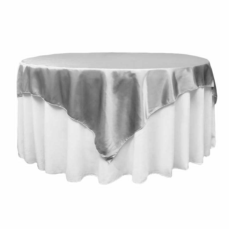 Table Overlay Toppers |   Square 72" Satin Table Overlay – Silver Table Linens & Table Skirts Silver