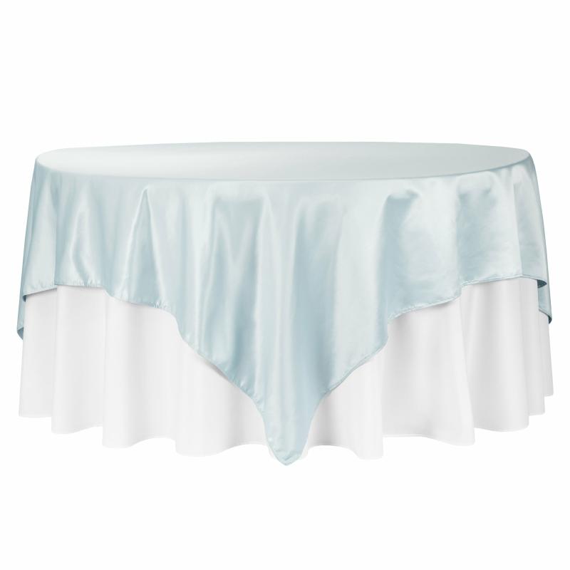 Table Overlay Toppers |   Square 90"X90" Lamour Satin Table Overlay – Dusty Blue Table Linens & Table Skirts Dusty Blue