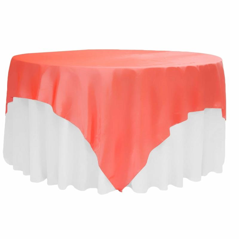 Table Overlay Toppers |   Square 90"X90" Satin Table Overlay – Coral Table Linens & Table Skirts Coral