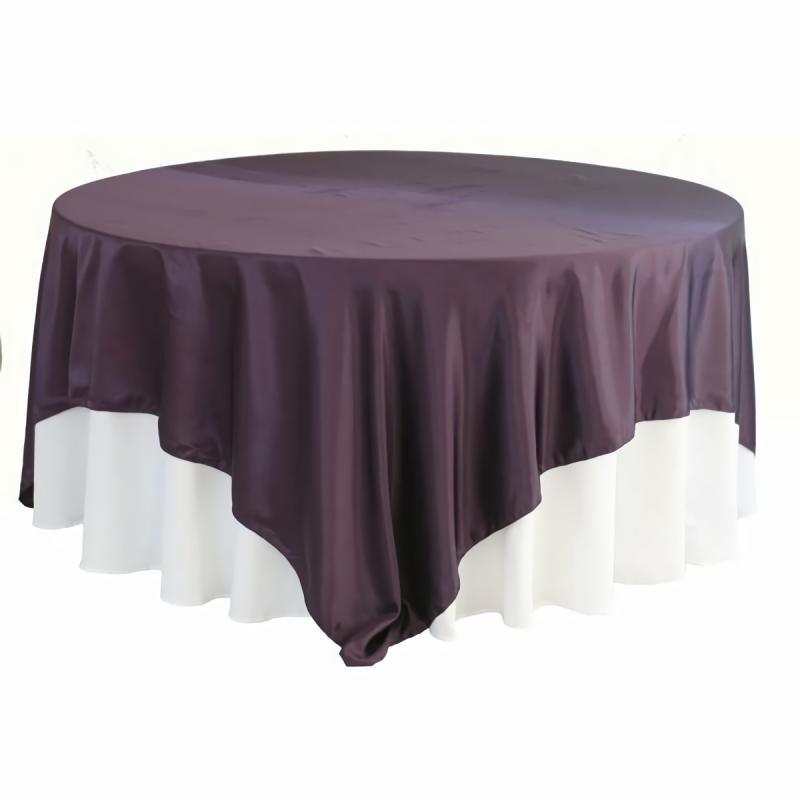 Table Overlay Toppers |   Square 90"X90" Satin Table Overlay – Eggplant/Plum Table Linens & Table Skirts Eggplant,Plum