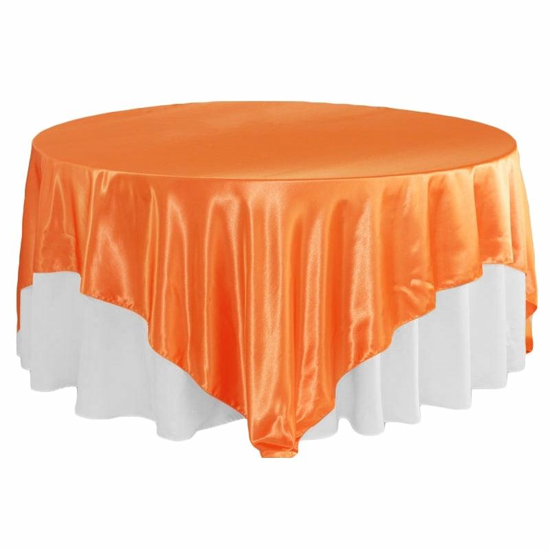 Table Overlay Toppers |   Square 90"X90" Satin Table Overlay – Orange Table Linens & Table Skirts Orange