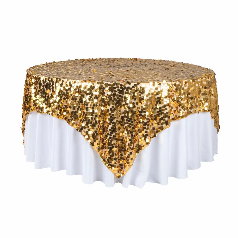 Table Overlay Toppers |   Square Payette Sequin Table Overlay Topper 90"X90" Square – Gold Table Linens & Table Skirts Gold