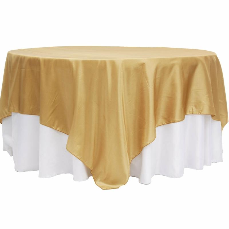 Table Overlay Toppers |   Taffeta Table Overlay Topper 90"X90" Square – Gold Table Linens & Table Skirts Gold