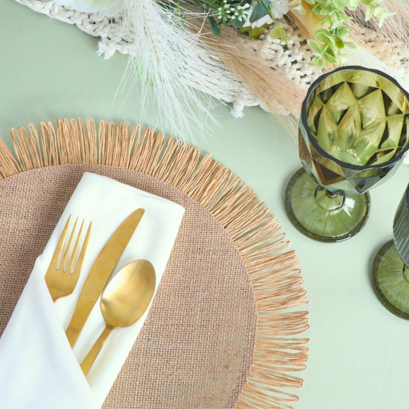 Table Placemats |   4 Pc/Set Fringed Edge Woven 15" Placemats Charger Plates & Napkins Natural Tan