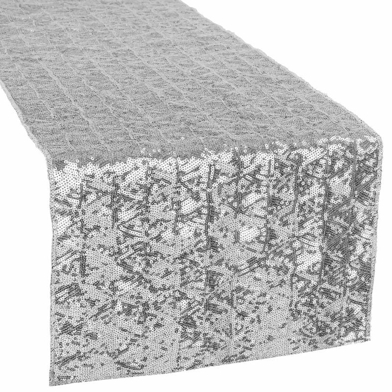 Table Runners |   Diamond Glitz Sequin Table Runner – Silver Table Linens & Table Skirts Silver