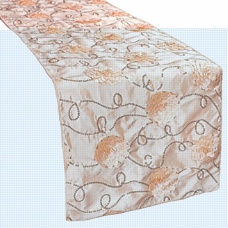 Table Runners |   Flower On Sequin Taffeta Table Runner – Blush/Rose Gold Table Linens & Table Skirts Blush,Rose Gold