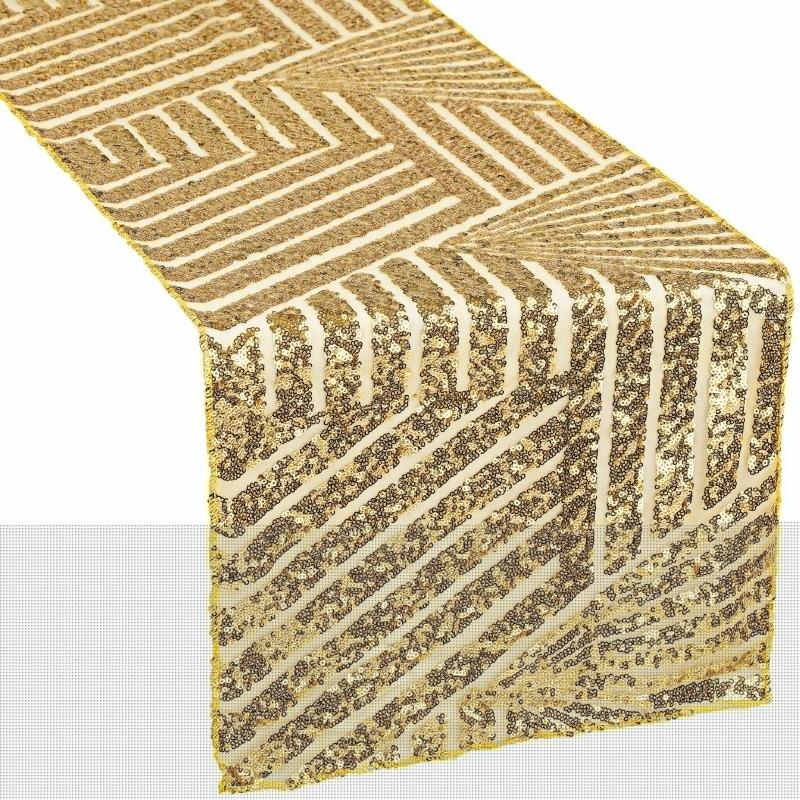 Table Runners |   Geometric Glitz Art Deco Sequin Table Runner – Gold Table Linens & Table Skirts Gold