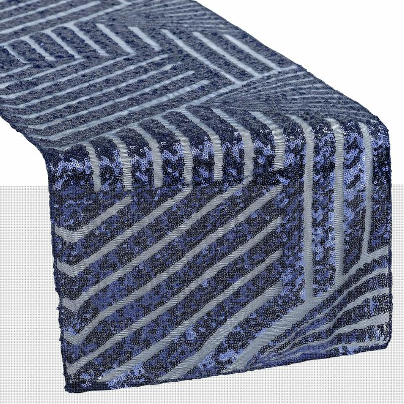 Table Runners |   Geometric Glitz Art Deco Sequin Table Runner – Navy Blue Table Linens & Table Skirts Navy Blue