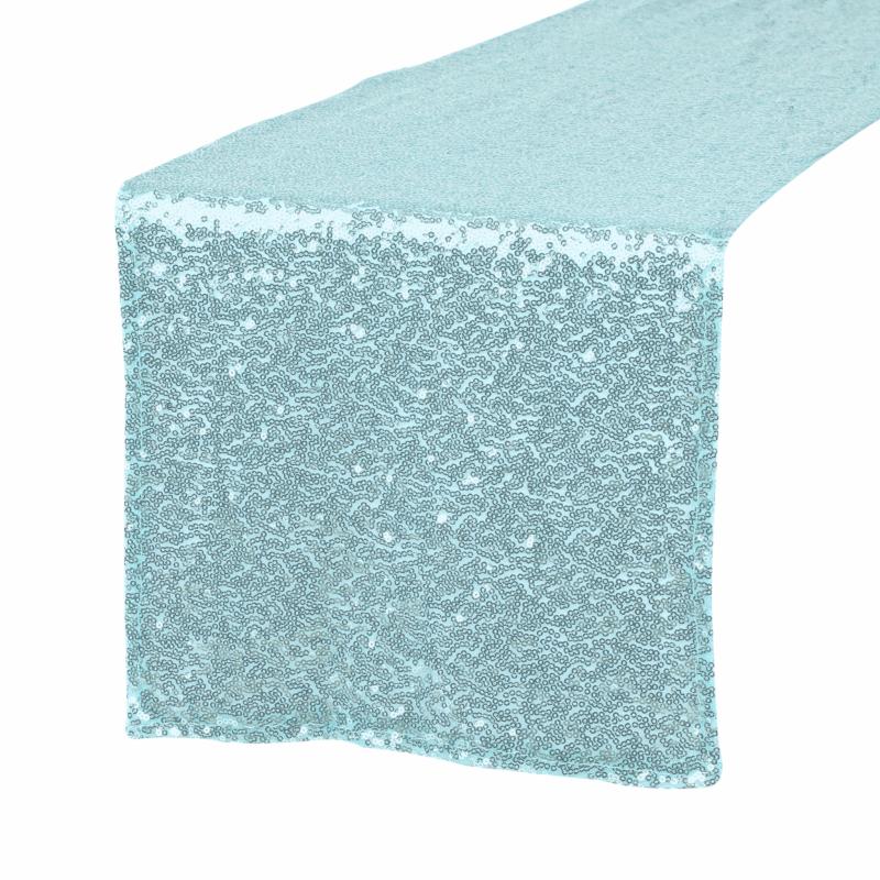 Table Runners |   Glitz Sequin Mesh Net Table Runner 12"X108" – Baby Blue Table Linens & Table Skirts Baby Blue