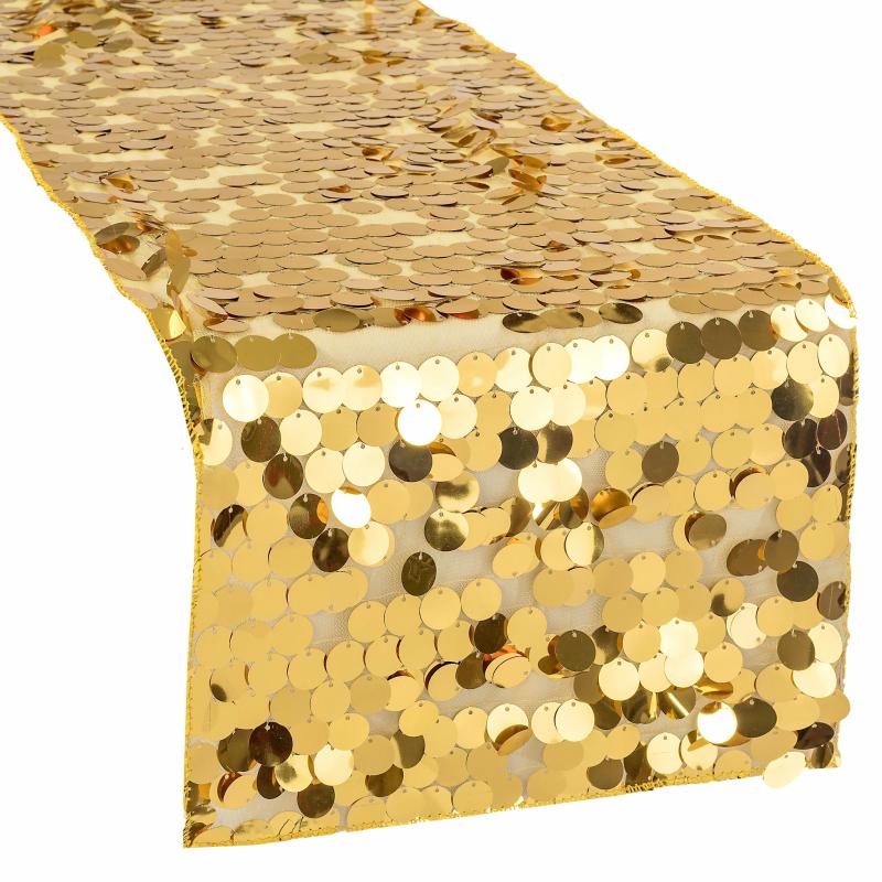 Table Runners |   Large Payette Sequin Table Runner – Gold Table Linens & Table Skirts Gold