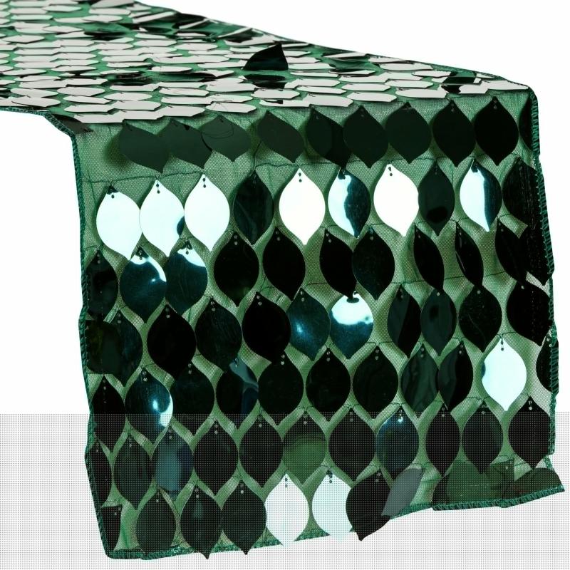 Table Runners |   Leaf Payette Sequin Table Runner – Emerald Green Table Linens & Table Skirts Emerald Green