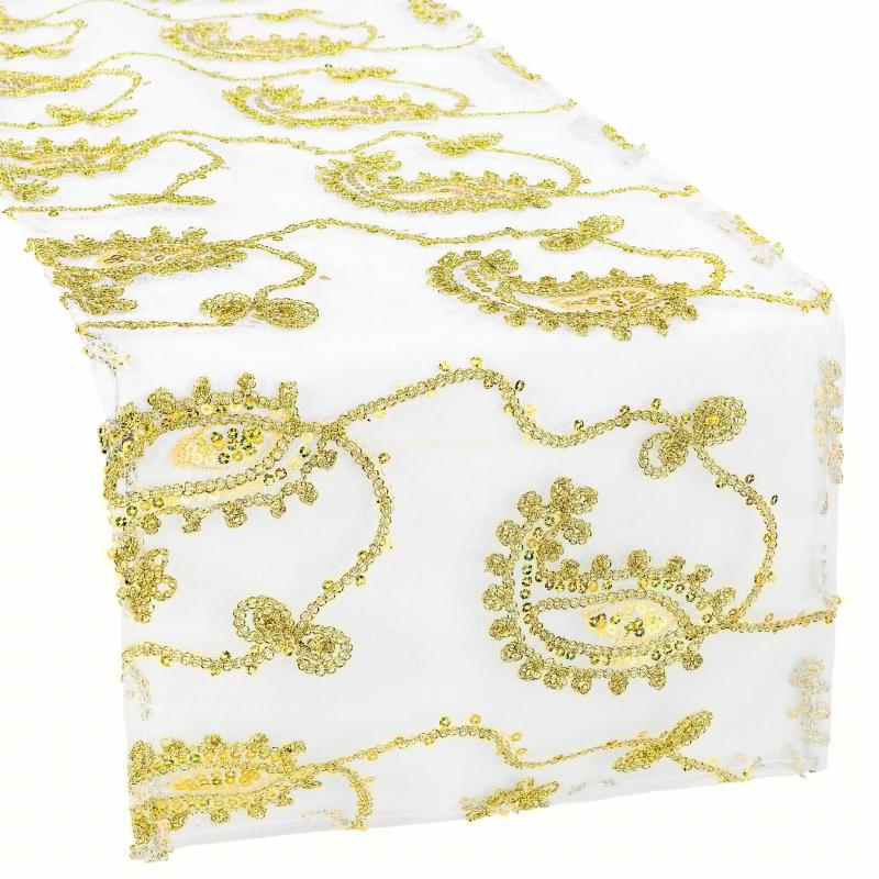 Table Runners |   Paisley Sequin Table Runner – Gold Table Linens & Table Skirts Gold