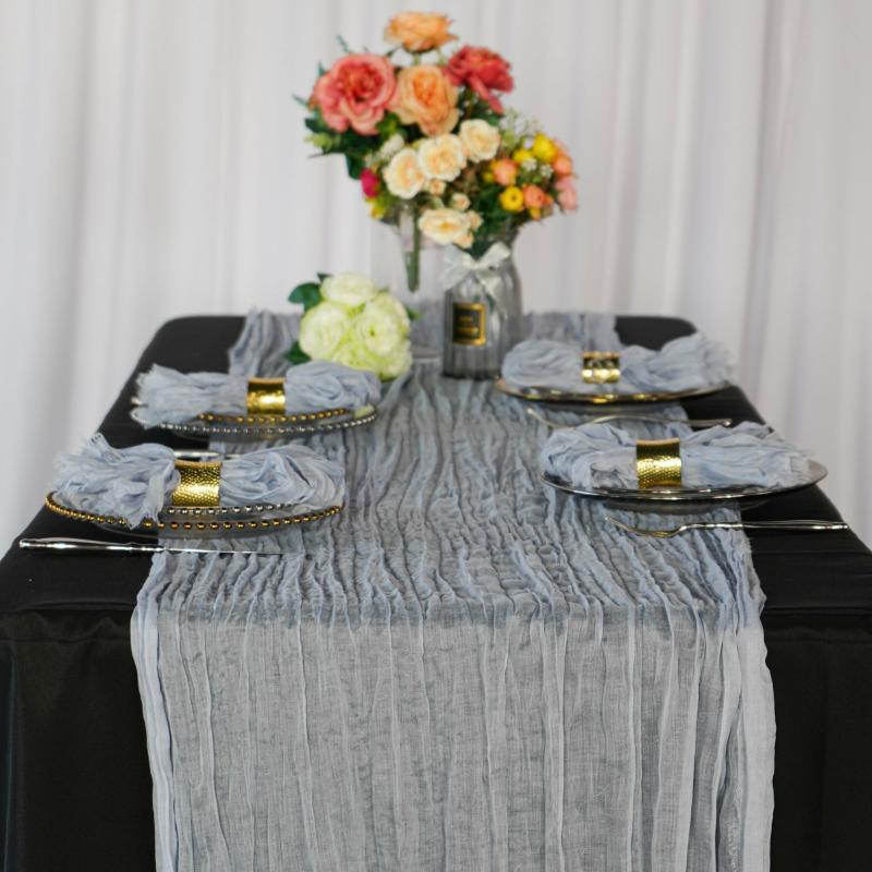 Table Runners |   Premium Cheesecloth Table Runner 16Ft X 25" – Dusty Blue Table Linens & Table Skirts Dusty Blue