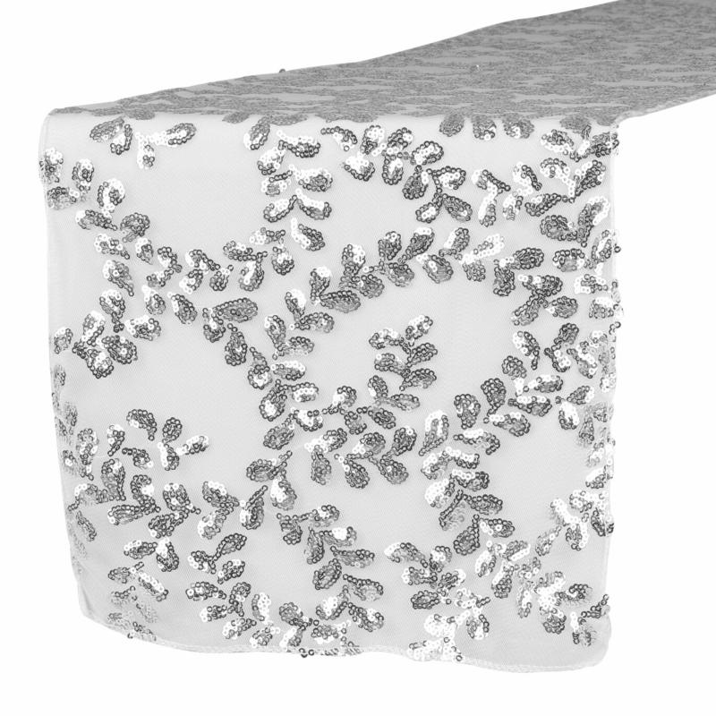 Table Runners |   Sequin Vine Table Runner – Silver Table Linens & Table Skirts Silver