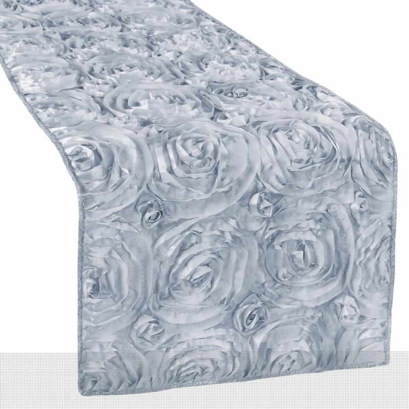 Table Runners |   Wedding Rosette Satin Table Runner – Dusty Blue Table Linens & Table Skirts Dusty Blue