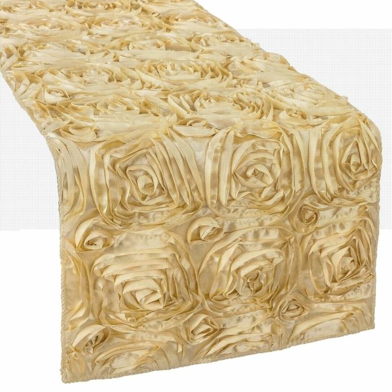 Table Runners |   Wedding Rosette Satin Table Runner – Gold Table Linens & Table Skirts Gold