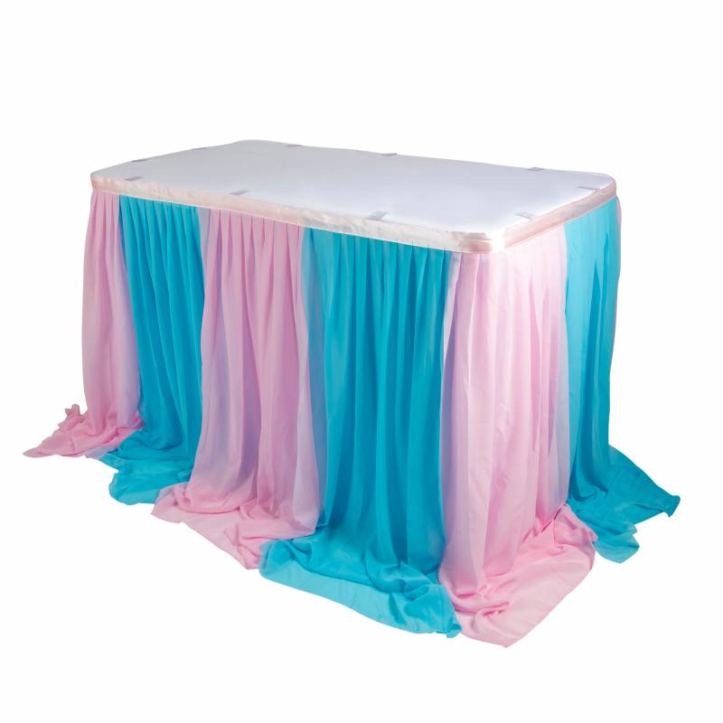 Table Skirts & Table Clips |   Baby Gender Reveal 14Ft Chiffon Table Skirt – Blue Pink Table Linens & Table Skirts Multicolor