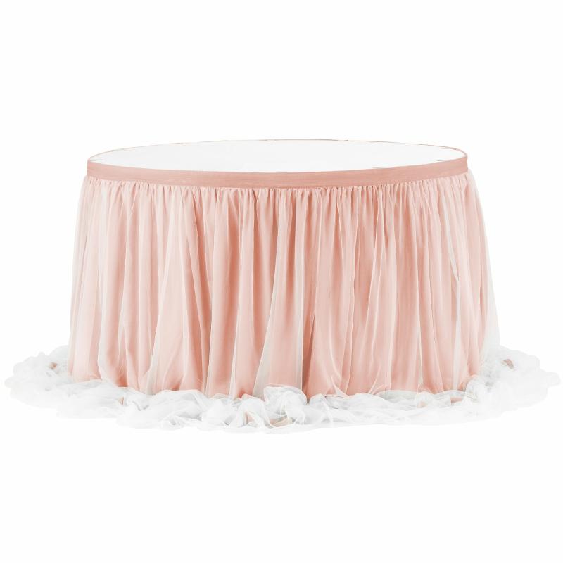 Table Skirts & Table Clips |   Chiffon Tulle Table Skirt Extra Long 17Ft – Blush/Rose Gold Table Linens & Table Skirts Blush,Rose Gold