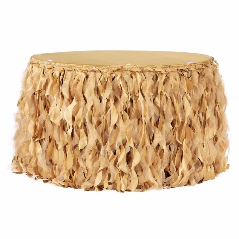 Table Skirts & Table Clips |   Curly Willow 14Ft Table Skirt – Gold Table Linens & Table Skirts Gold