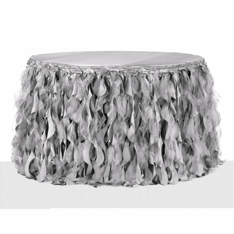 Table Skirts & Table Clips |   Curly Willow 14Ft Table Skirt – Silver Table Linens & Table Skirts Silver