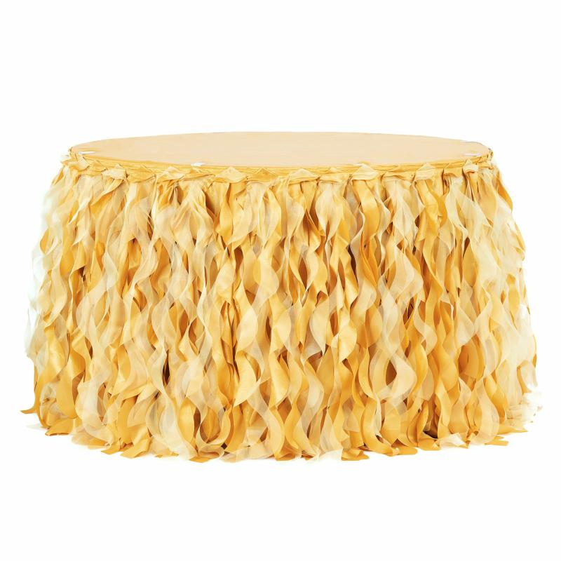 Table Skirts & Table Clips |   Curly Willow 17Ft Table Skirt – Bright Gold Table Linens & Table Skirts Bright Gold