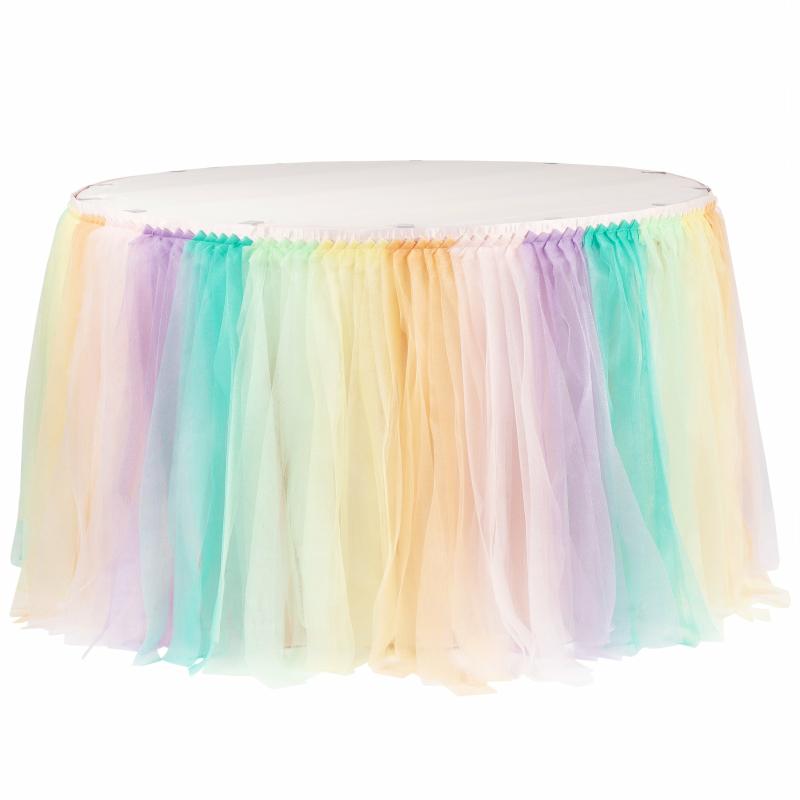 Table Skirts & Table Clips |   Tulle Tutu 14Ft Table Skirt – Pastel Rainbow Table Linens & Table Skirts Pastel Rainbow